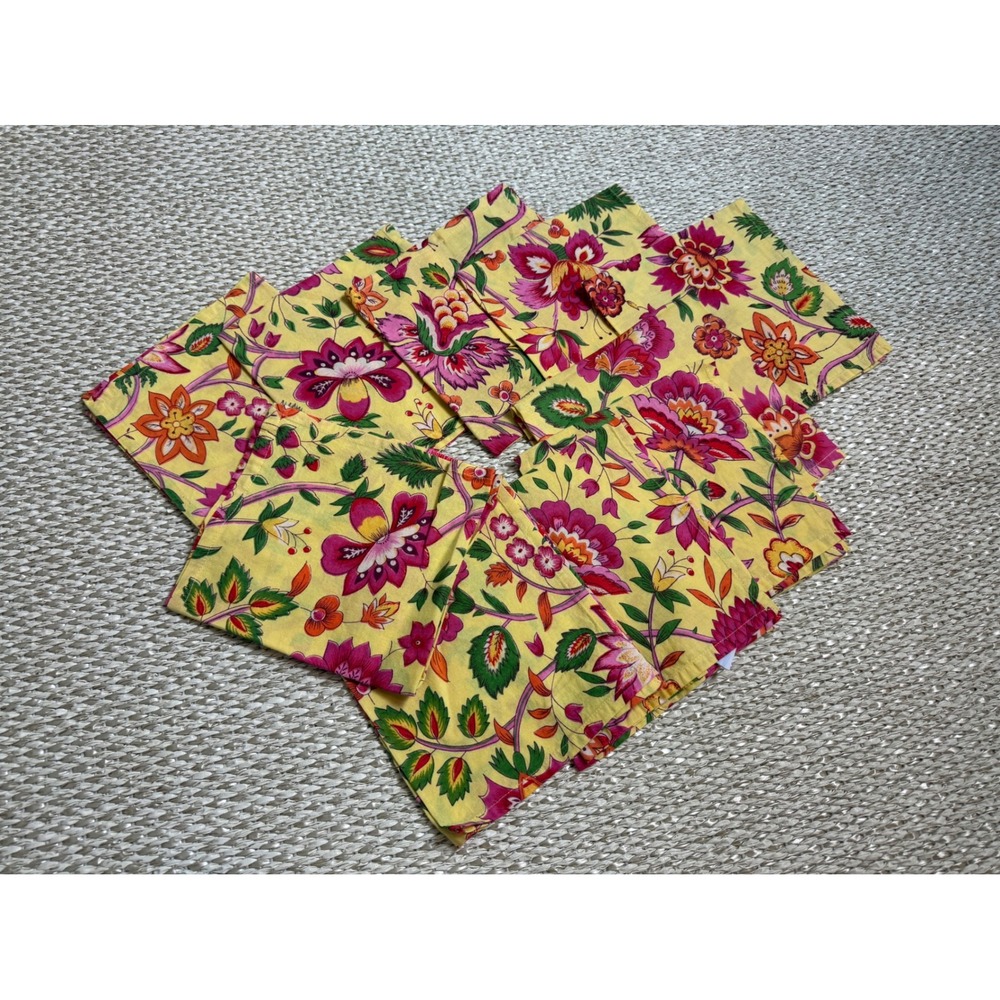 April Cornell Yellow Floral Cotton Napkins Set of 10 Boho Cottagecore country